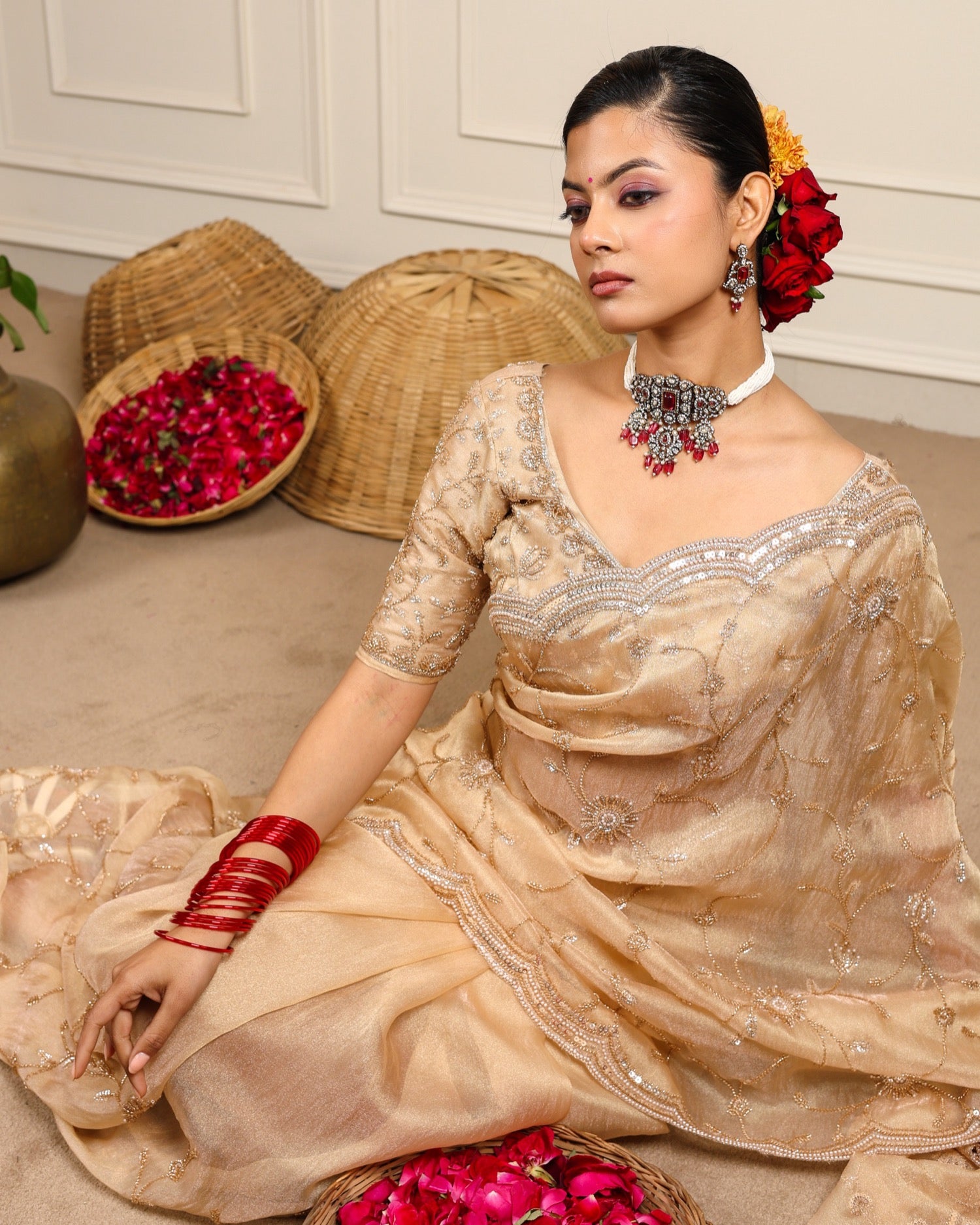 Champagne Dusk saree in Tissue silk