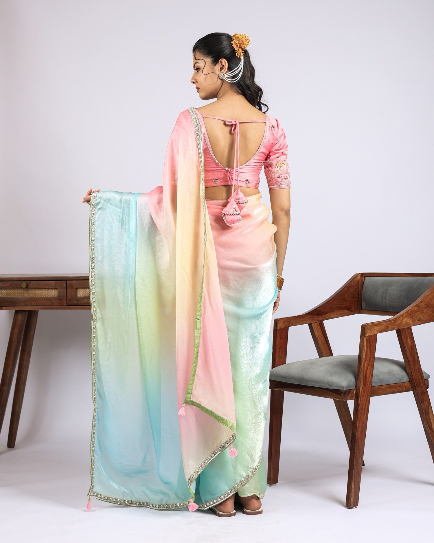 Pastel Prism saree in Soft organza