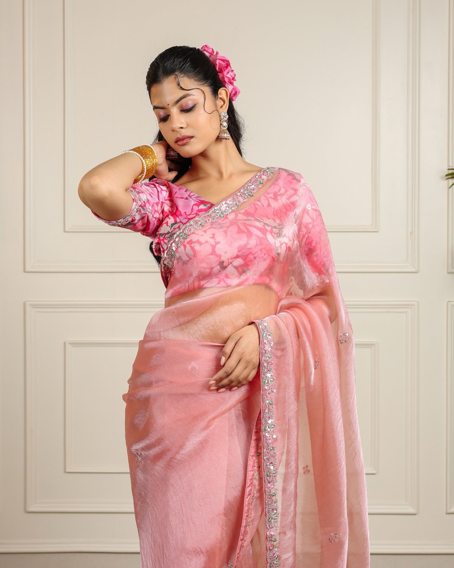 Rose Quartz saree in Fancy weave
